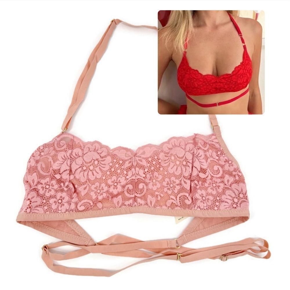 Free People‎ x We are HAH Don't Cross Me Halter Bralette Dusty Rose Medium NWT